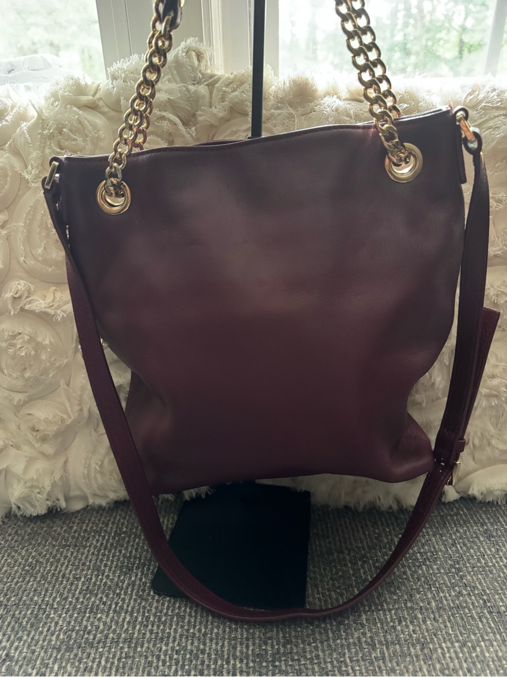 Michael Kors Jet Set Large Chain Tote Burgundy/Wine Pebbled Leather Shoulder Bag - Picture 6 of 11